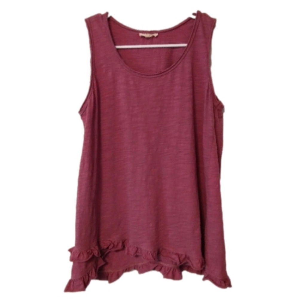 COTTON Bleu Plum Color 100% Cotton Textured Flowy Tank with Tiered Ruffled Hem S